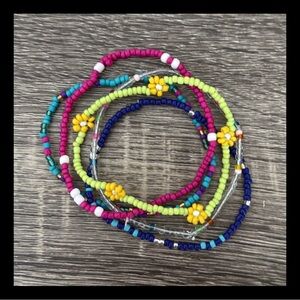 Stackable beaded bracelet set rainbow flower power girlhoodcore sunflower summer